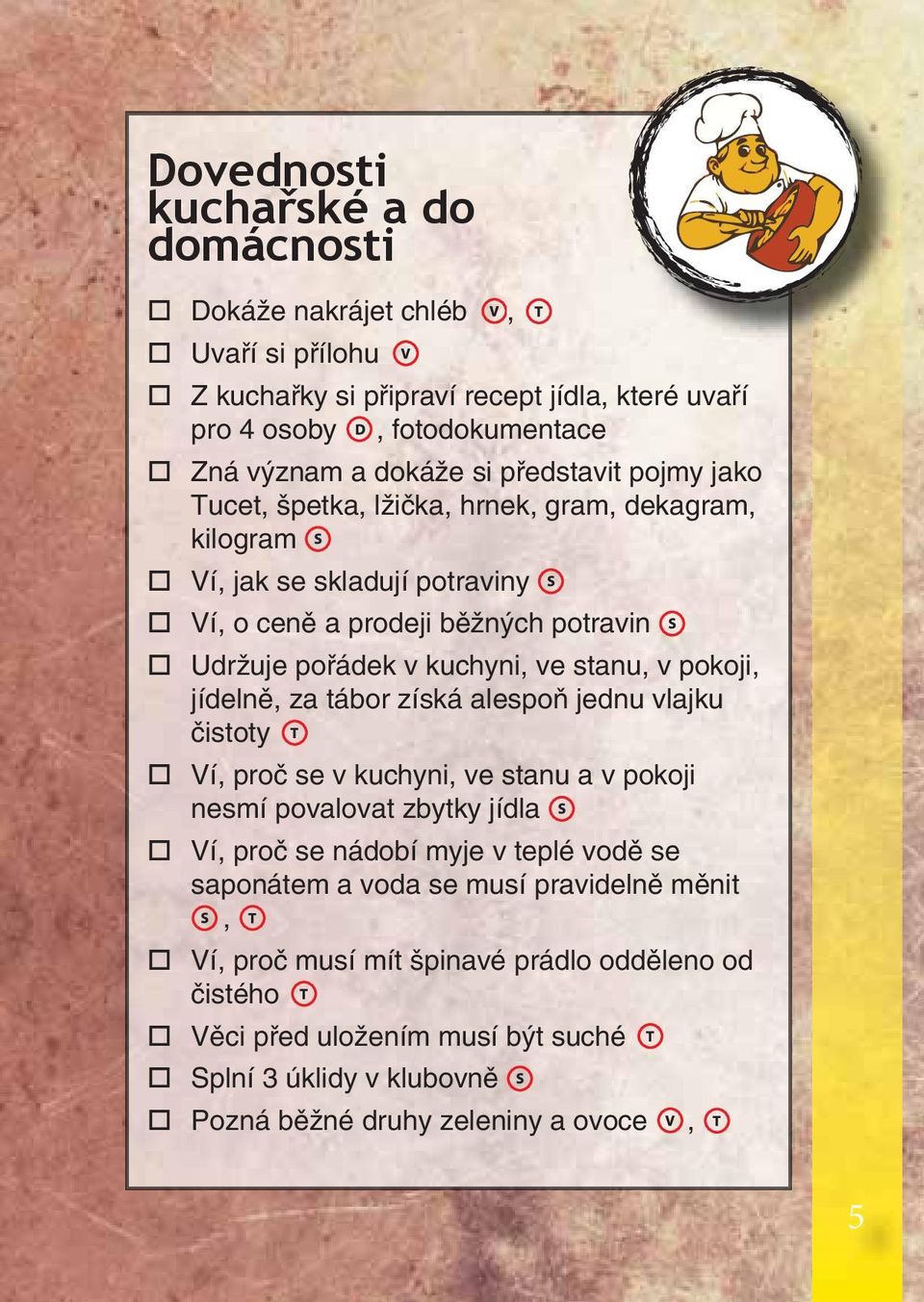 v pokoji, jídelně, za tábor získá alespoň jednu vlajku čistoty Ví, proč se v kuchyni, ve stanu a v pokoji nesmí povalovat zbytky jídla Ví, proč se nádobí myje v teplé vodě se
