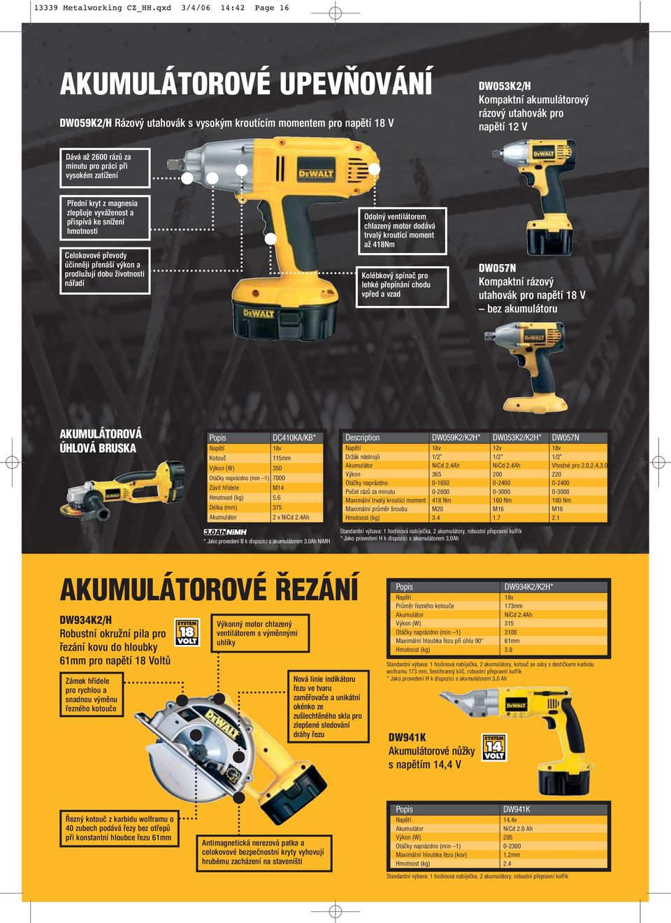 rázů za minutu pro práci při vysokém zatížení Přední kryt z magnesia zlepšuje vyváženost a přispívá ke snížení hmotnosti Celokovové převody účinněji přenáší výkon a prodlužují dobu životnosti nářadí