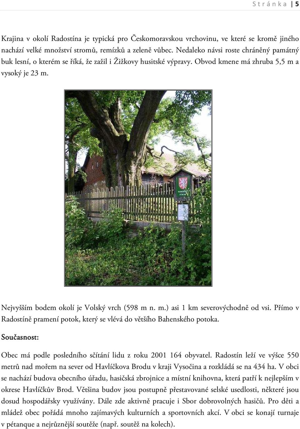 Přímo v Radostíně pramení potok, který se vlévá do většího Bahenského potoka. Současnost: Obec má podle posledního sčítání lidu z roku 2001 164 obyvatel.
