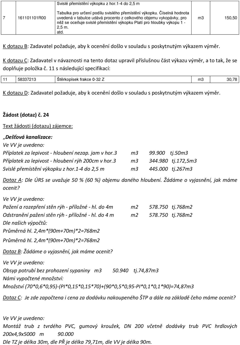 m3 150,50 K dotazu B: Zadavatel požaduje, aby k ocenění došlo v souladu s poskytnutým výkazem výměr.