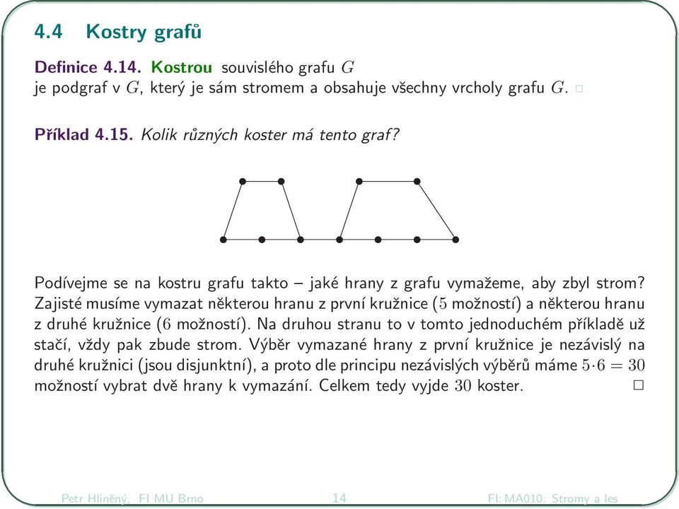 Zajisté musíme vymazat některou hranu z první kružnice (5 možností) a některou hranu z druhé kružnice (6 možností).