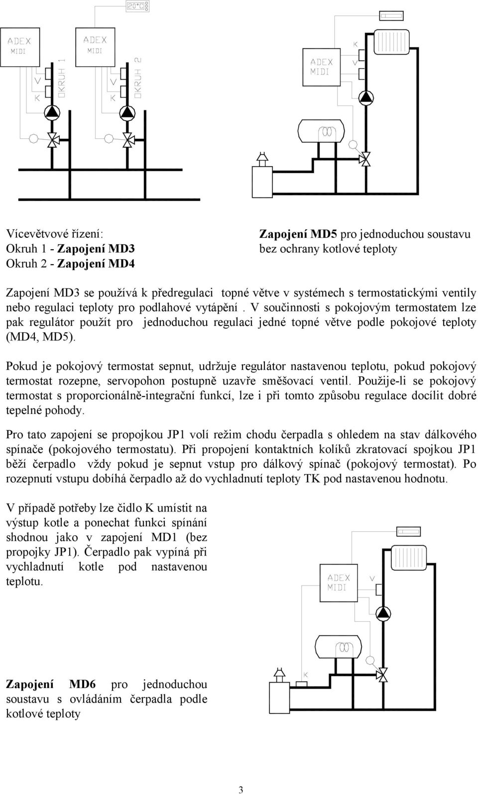 Pokud je pokojový sepnut, udržuje regulátor nastavenou teplotu, pokud pokojový rozepne, servopohon postupně uzavře směšovací ventil.