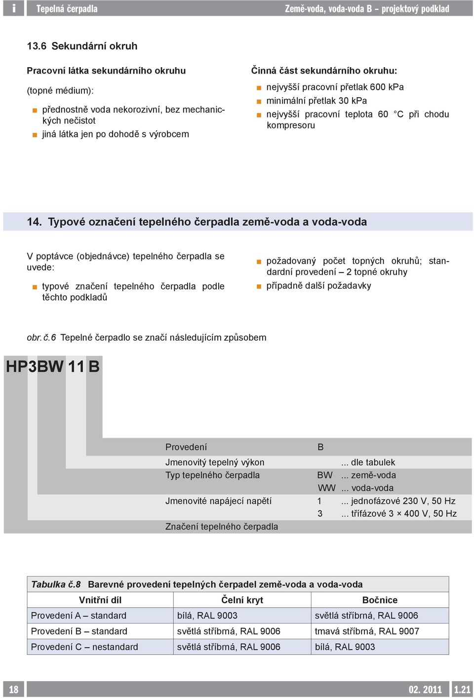 Typové označení tepelného čerpadla země-voda a voda-voda V poptávce (objednávce) tepelného čerpadla se uvede: typové značení tepelného čerpadla podle těchto podkladů požadovaný počet topných okruhů;