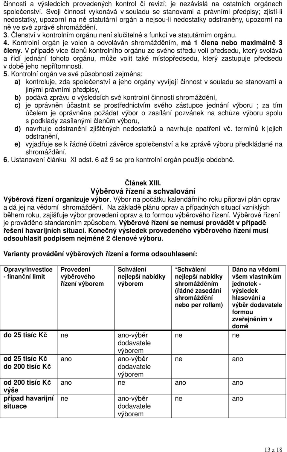 Členství v kontrolním orgánu není slučitelné s funkcí ve statutárním orgánu. 4. Kontrolní orgán je volen a odvoláván shromážděním, má 1 člena nebo maximálně 3 členy.