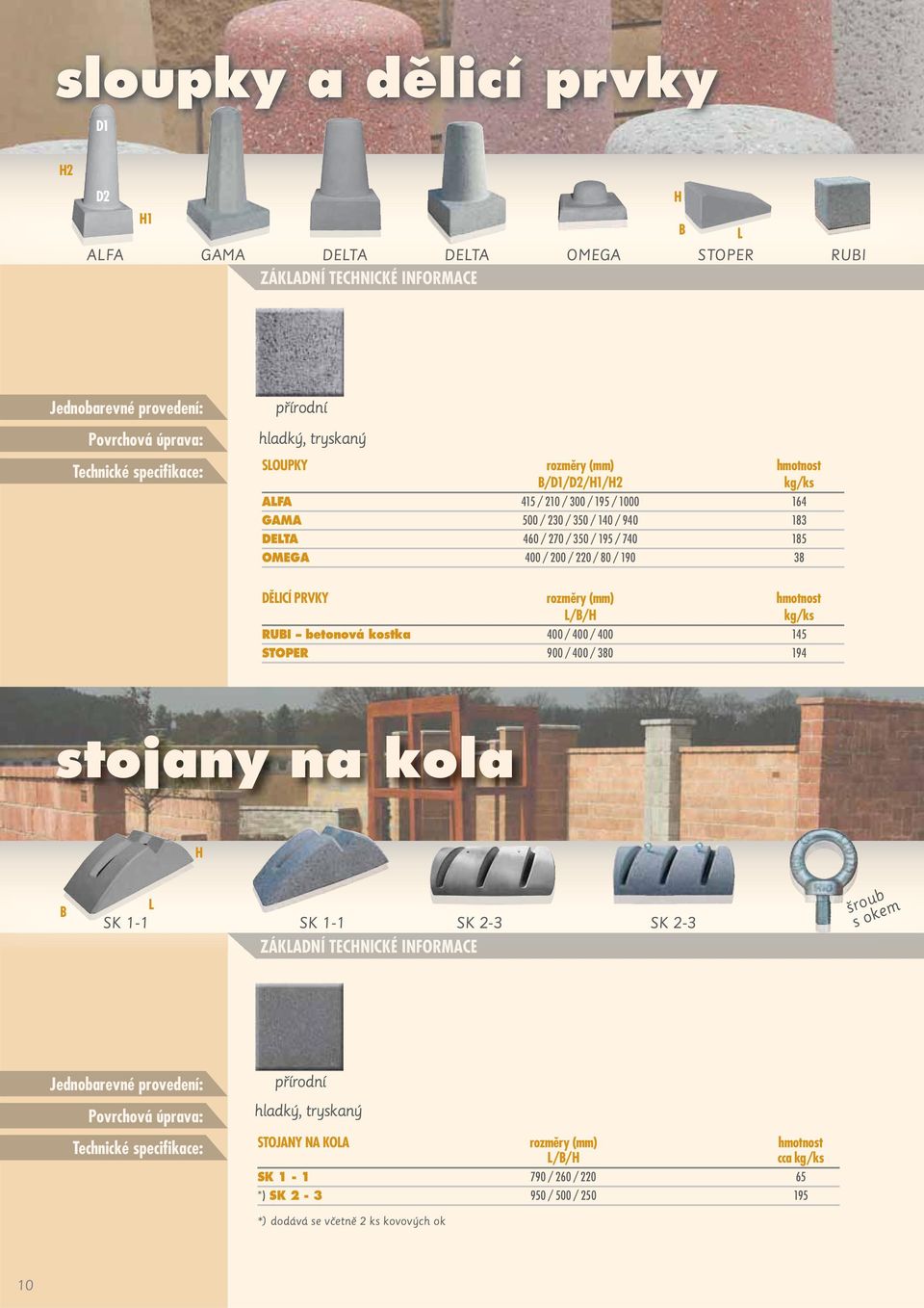 rozměry (mm) hmotnost L// kg/ks RUI betonová kostka 400 / 400 / 400 145 STOPER 900 / 400 / 380 194 stojany na kola L SK 1-1 SK 1-1 SK 2-3 SK 2-3 šroub s okem