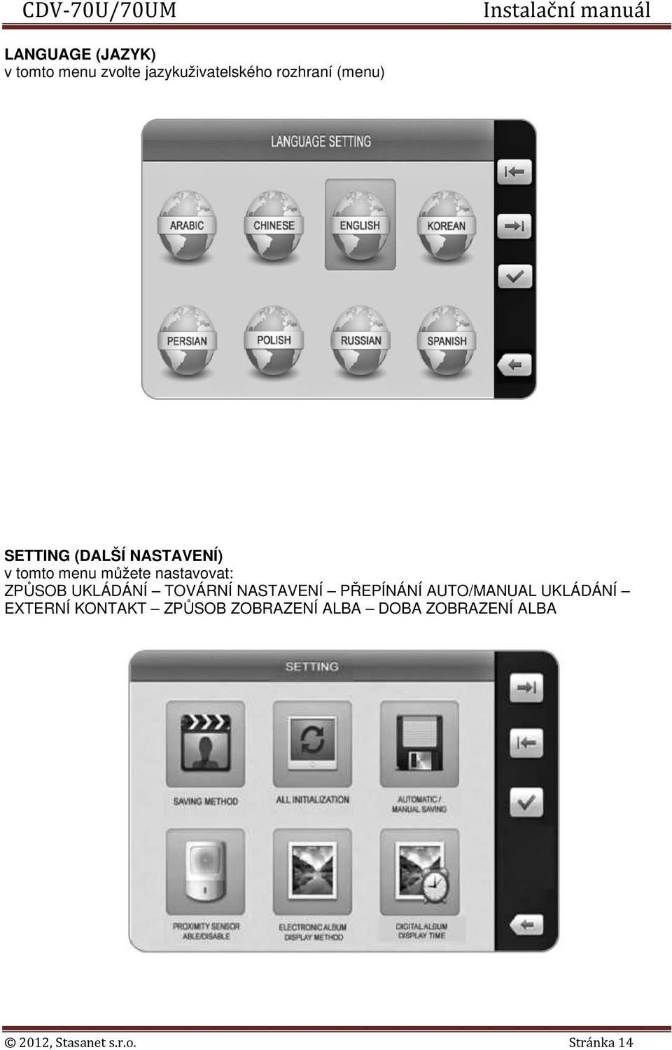 UKLÁDÁNÍ TOVÁRNÍ NASTAVENÍ PŘEPÍNÁNÍ AUTO/MANUAL UKLÁDÁNÍ EXTERNÍ