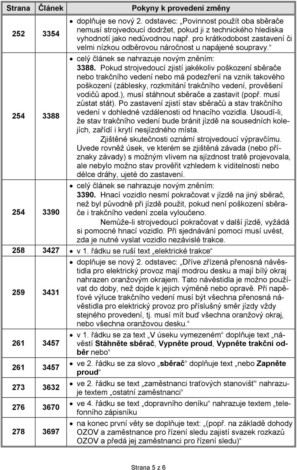 Pokud strojvedoucí zjistí jakékoliv poškození sběrače nebo trakčního vedení nebo má podezření na vznik takového poškození (záblesky, rozkmitání trakčního vedení, prověšení vodičů apod.