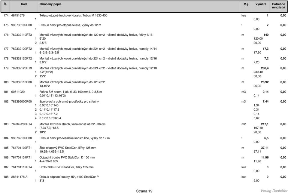 120,00 2 2.5*8 20,00 177 762332120RT2 Montáž vázaných krovů pravidelných do 224 cm2 - včetně dodávky řeziva, hranoly 14/14 m 17,3 0,00 1 6+2.5+3.3+5.