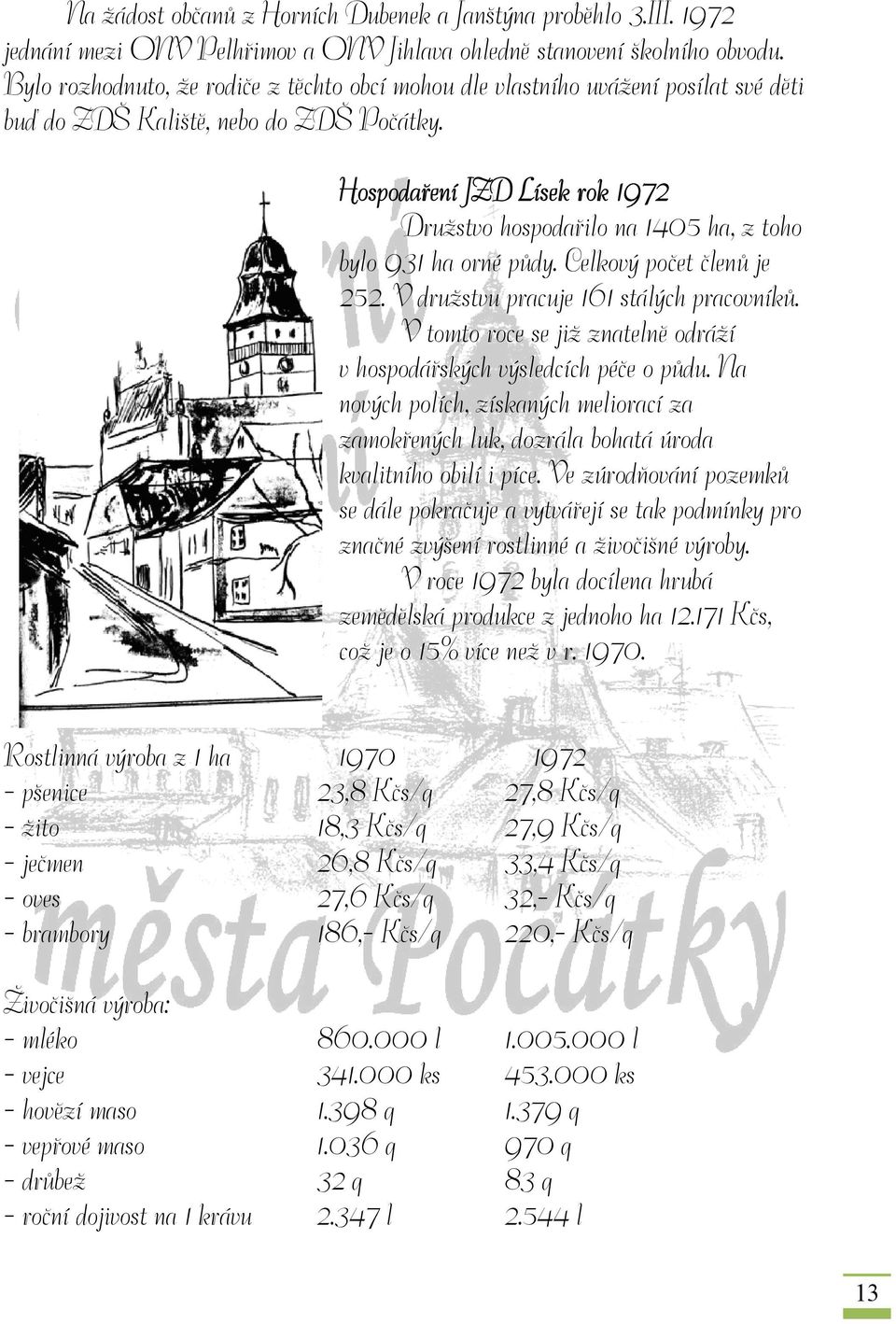 Hospodaření JZD Lísek rok 1972 Družstvo hospodařilo na 1405 ha, z toho bylo 931 ha orné půdy. Celkový počet členů je 252. V družstvu pracuje 161 stálých pracovníků.