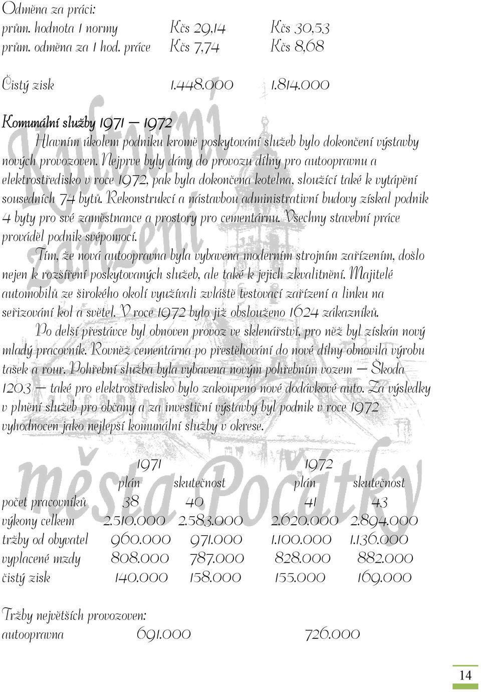Nejprve byly dány do provozu dílny pro autoopravnu a elektrostředisko v roce 1972, pak byla dokončena kotelna, sloužící také k vytápění sousedních 74 bytů.