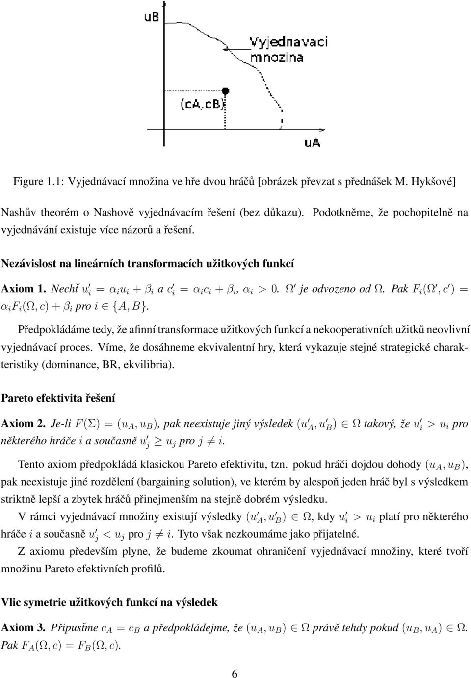 Ω je odvozeno od Ω. Pak F i (Ω, c ) = α i F i (Ω, c) + β i pro i {A, B}. Předpokládáme tedy, že afinní transformace užitkových funkcí a nekooperativních užitků neovlivní vyjednávací proces.