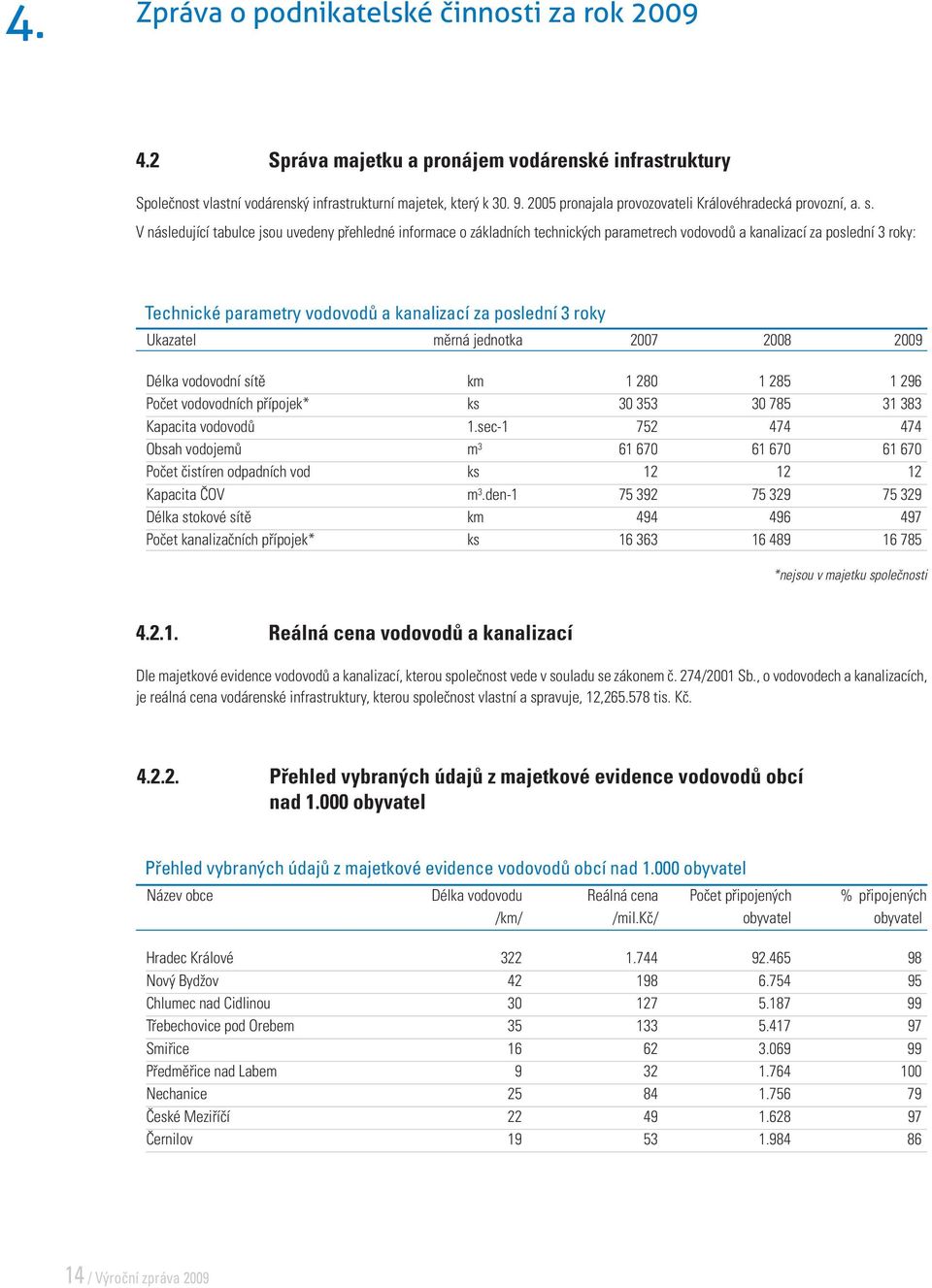 V následující tabulce jsou uvedeny přehledné informace o základních technických parametrech vodovodů a kanalizací za poslední 3 roky: Technické parametry vodovodů a kanalizací za poslední 3 roky