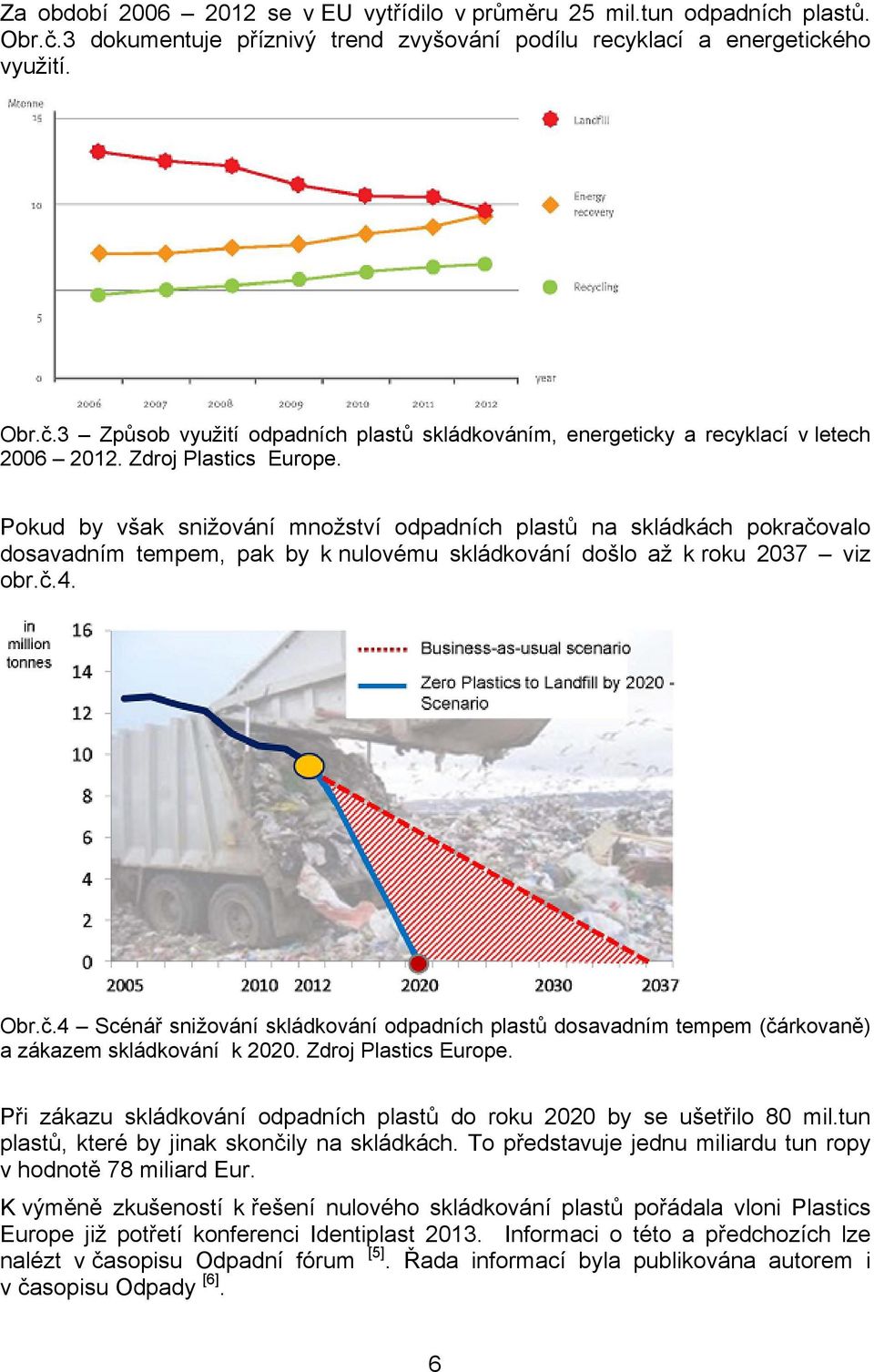 Zdroj Plastics Europe. Při zákazu skládkování odpadních plastů do roku 2020 by se ušetřilo 80 mil.tun plastů, které by jinak skončily na skládkách.