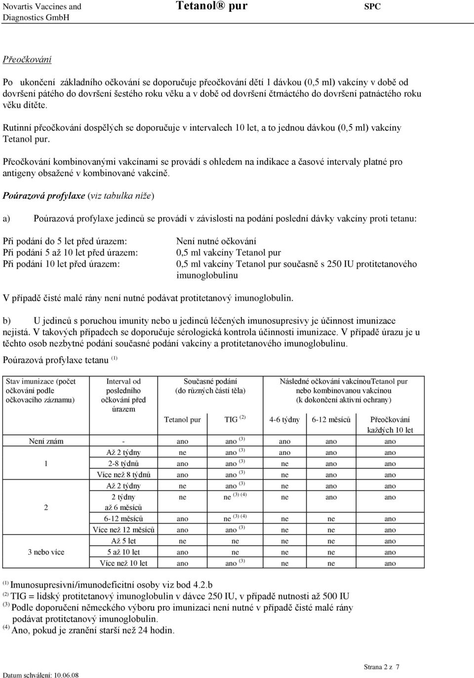 Přeočkování kombinovanými vakcínami se provádí s ohledem na indikace a časové intervaly platné pro antigeny obsažené v kombinované vakcíně.