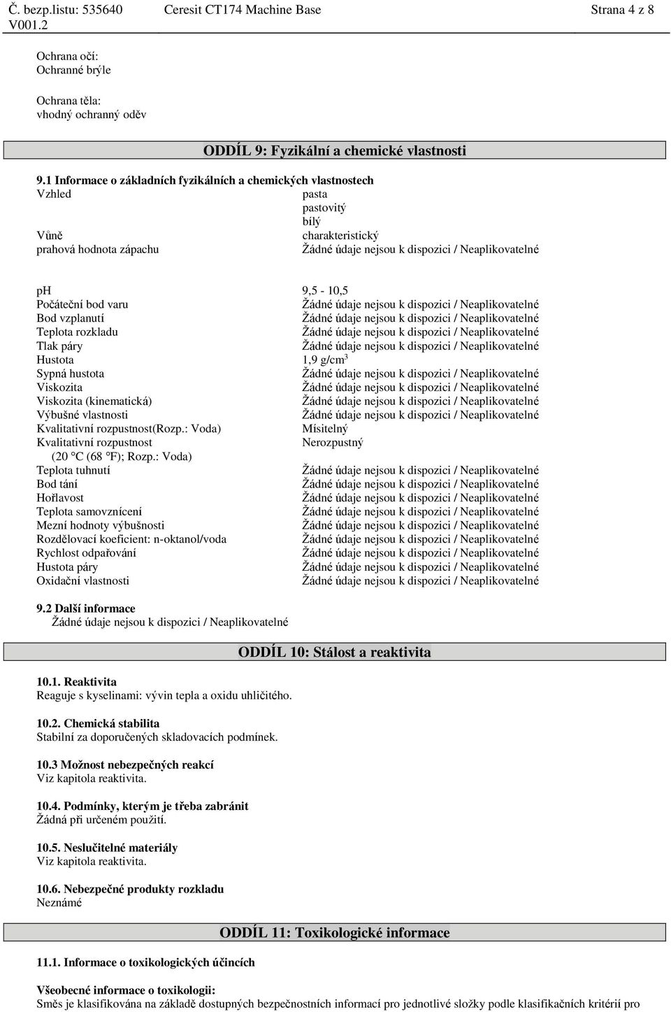 Tlak páry Hustota 1,9 g/cm 3 Sypná hustota Viskozita Viskozita (kinematická) Výbušné vlastnosti Kvalitativní rozpustnost(rozp.: Voda) Mísitelný Kvalitativní rozpustnost Nerozpustný (20 C (68 F); Rozp.