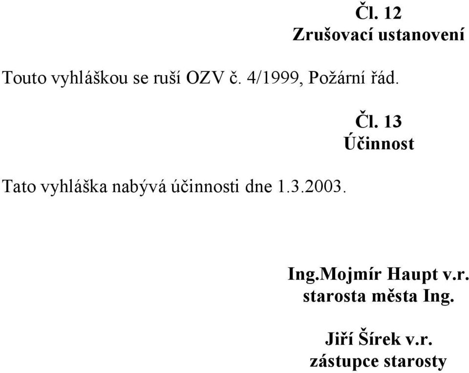 Tato vyhláška nabývá účinnosti dne.3.2003. Čl.