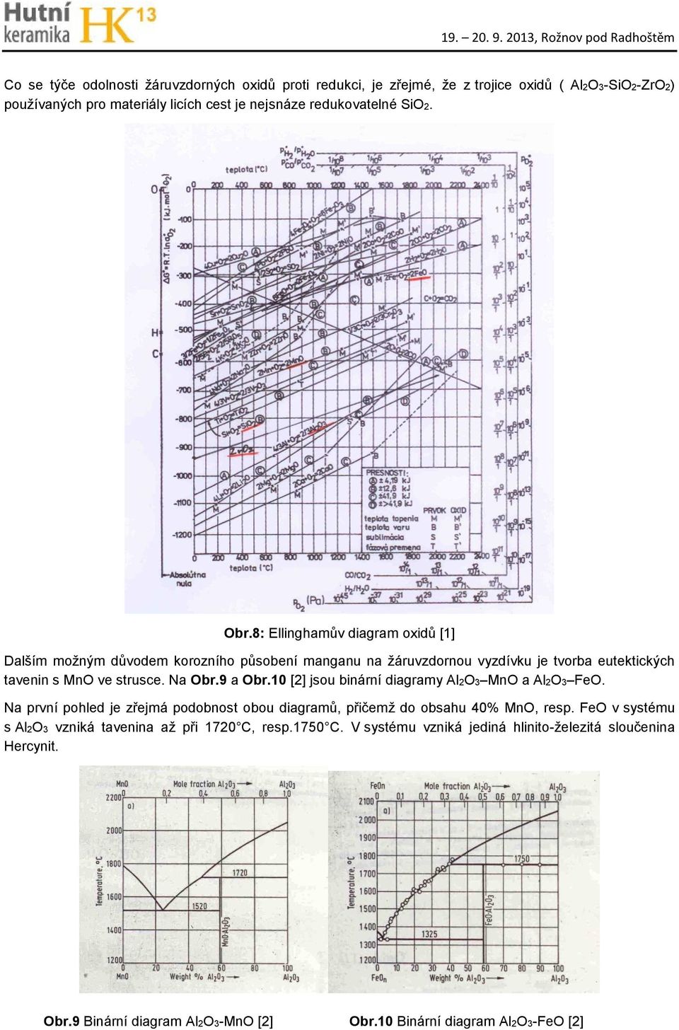 Na Obr.9 a Obr.10 [2] jsou binární diagramy Al2O3 MnO a Al2O3 FeO. Na první pohled je zřejmá podobnost obou diagramů, přičemž do obsahu 40 MnO, resp.