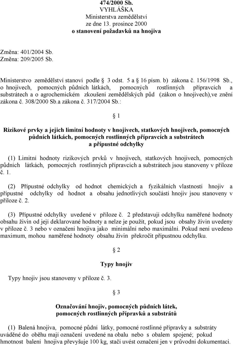 , o hnojivech, pomocných půdních látkách, pomocných rostlinných přípravcích a substrátech a o agrochemickém zkoušení zemědělských půd (zákon o hnojivech),ve znění zákona č. 308/2000 Sb.a zákona č.