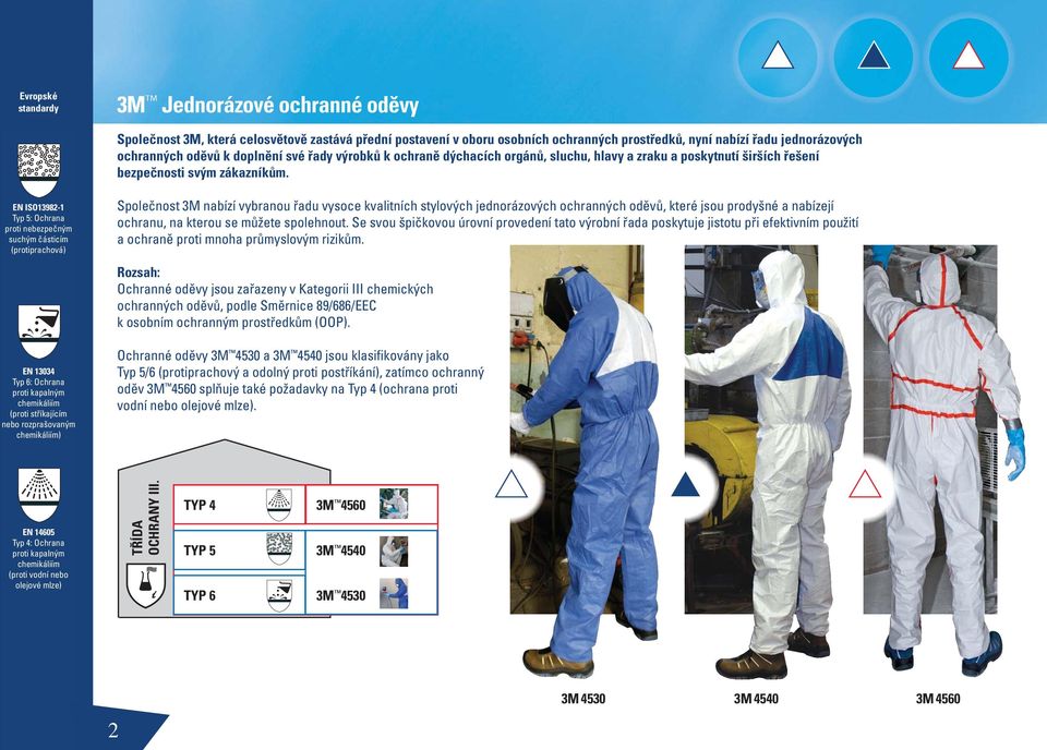 EN ISO13982-1 Typ 5: Ochrana proti nebezpečným suchým částicím (protiprachová) Společnost 3M nabízí vybranou řadu vysoce kvalitních stylových jednorázových ochranných oděvů, které jsou prodyšné a