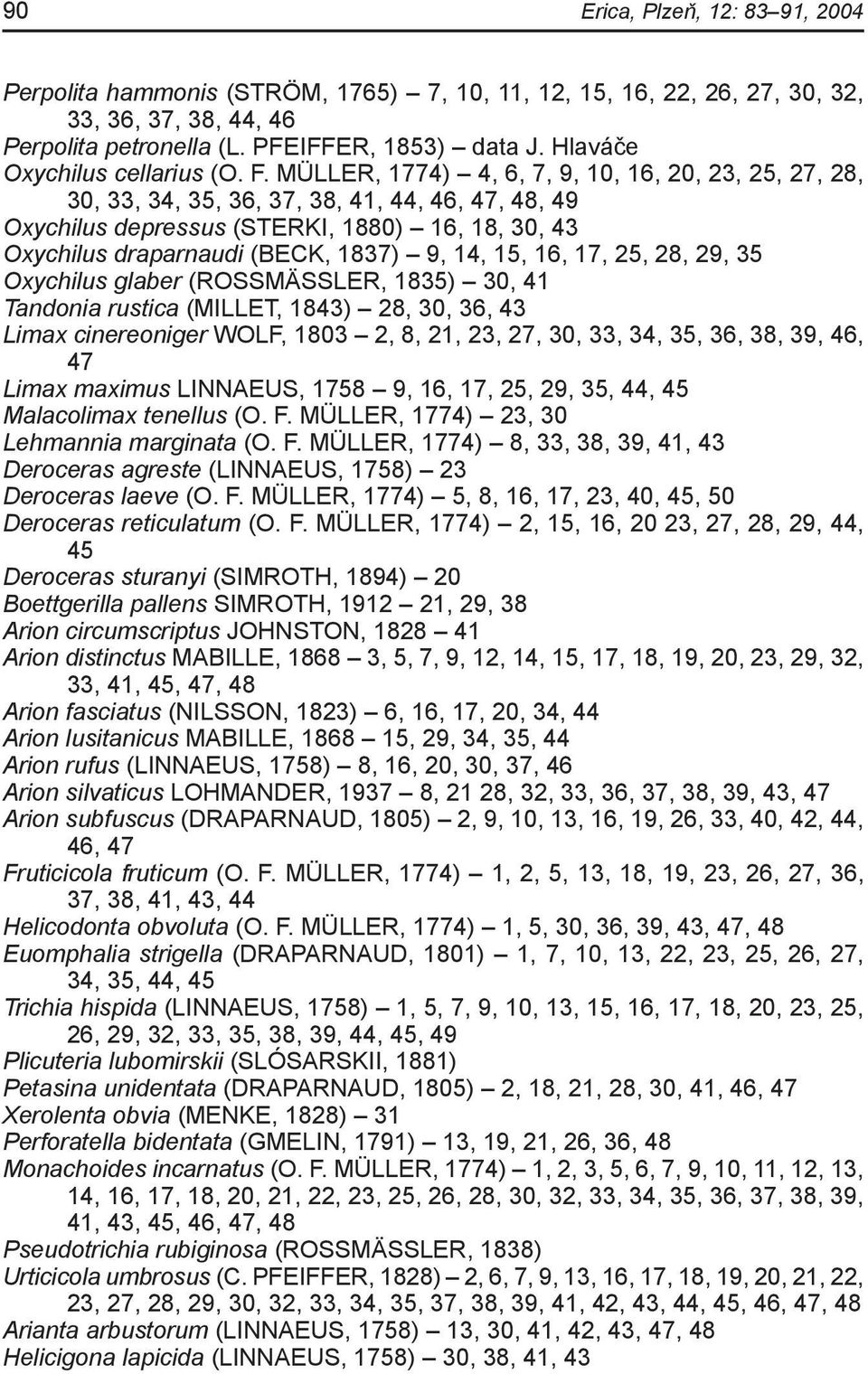 MÜLLER, 1774) 4, 6, 7, 9, 10, 16, 20, 23, 25, 27, 28, 30, 33, 34, 35, 36, 37, 38, 41, 44, 46, 47, 48, 49 Oxychilus depressus (STERKI, 1880) 16, 18, 30, 43 Oxychilus draparnaudi (BECK, 1837) 9, 14,