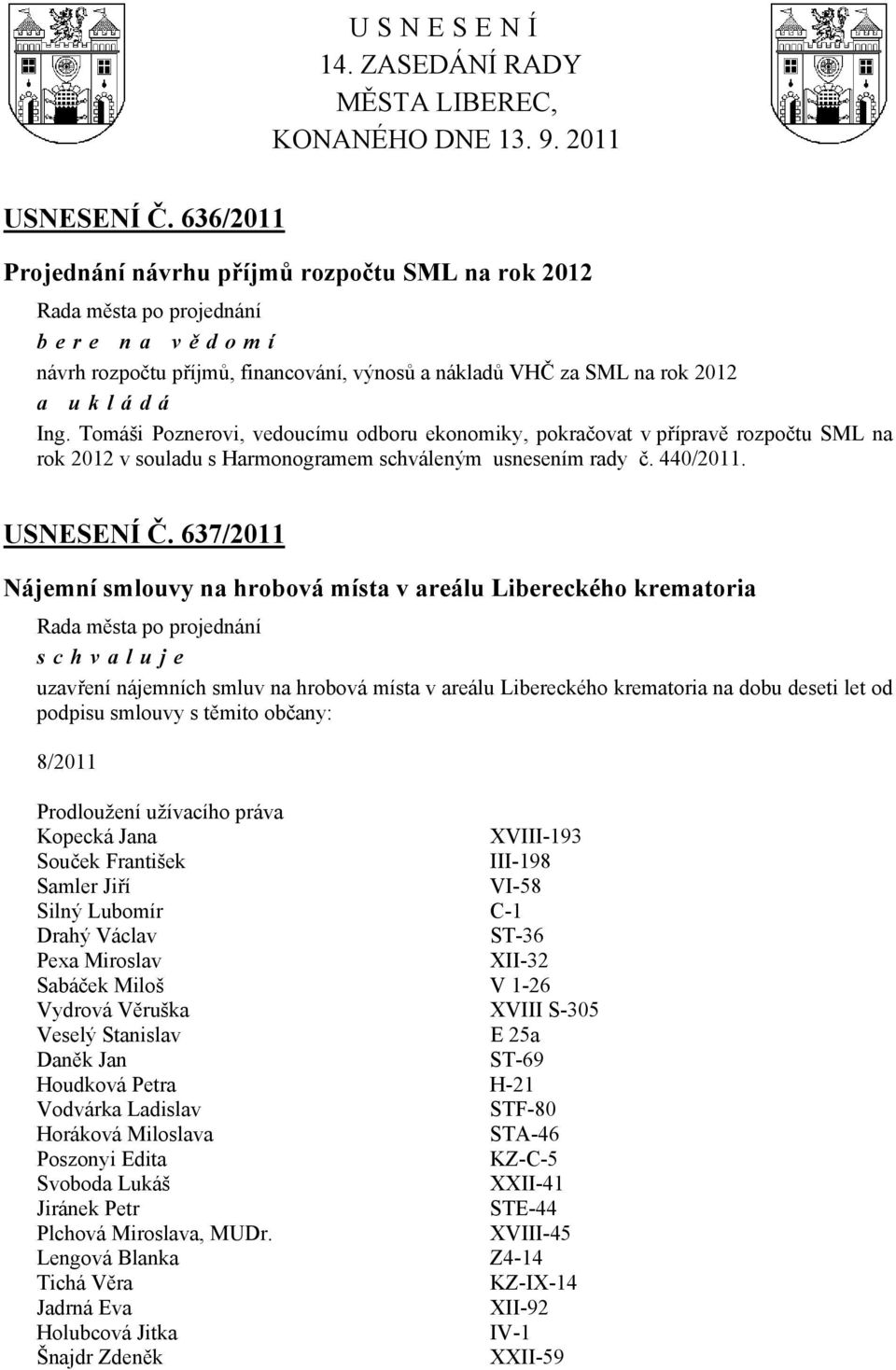 Tomáši Poznerovi, vedoucímu odboru ekonomiky, pokračovat v přípravě rozpočtu SML na rok 2012 v souladu s Harmonogramem schváleným usnesením rady č. 440/2011. USNESENÍ Č.