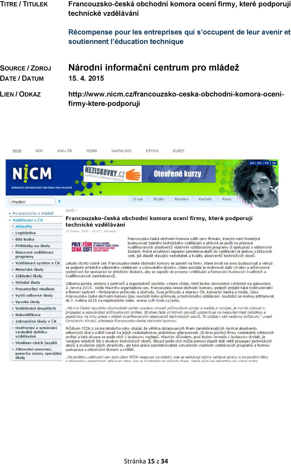 éducation technique DATE / DATUM 15. 4.