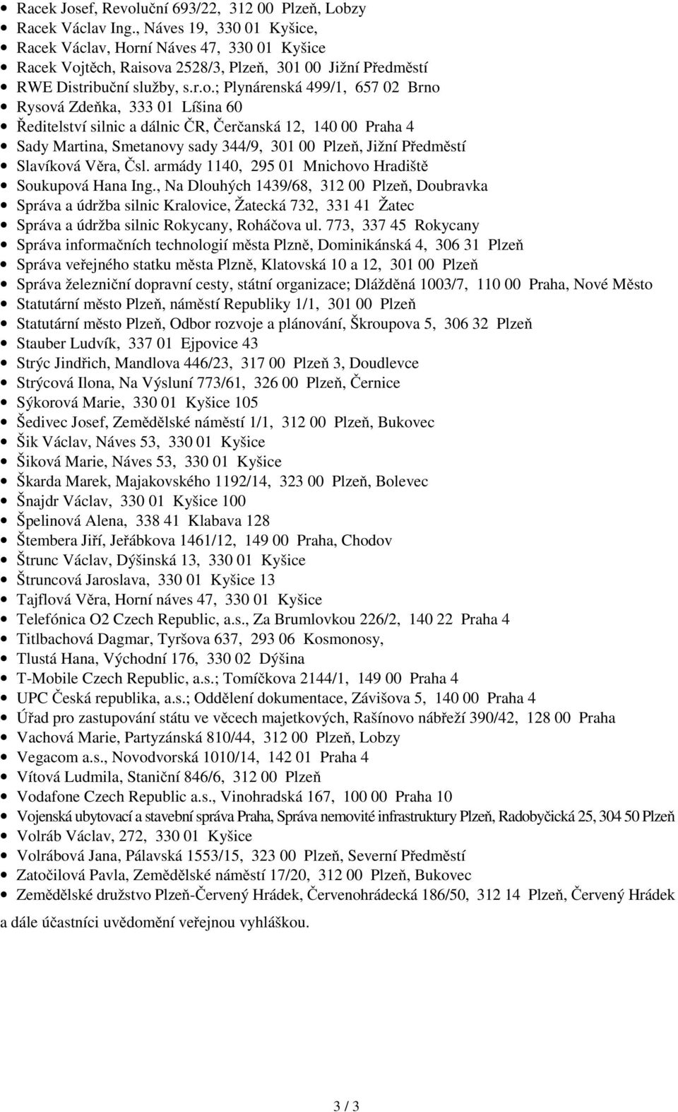 ní Náves 47, 330 01 Kyšice Racek Voj