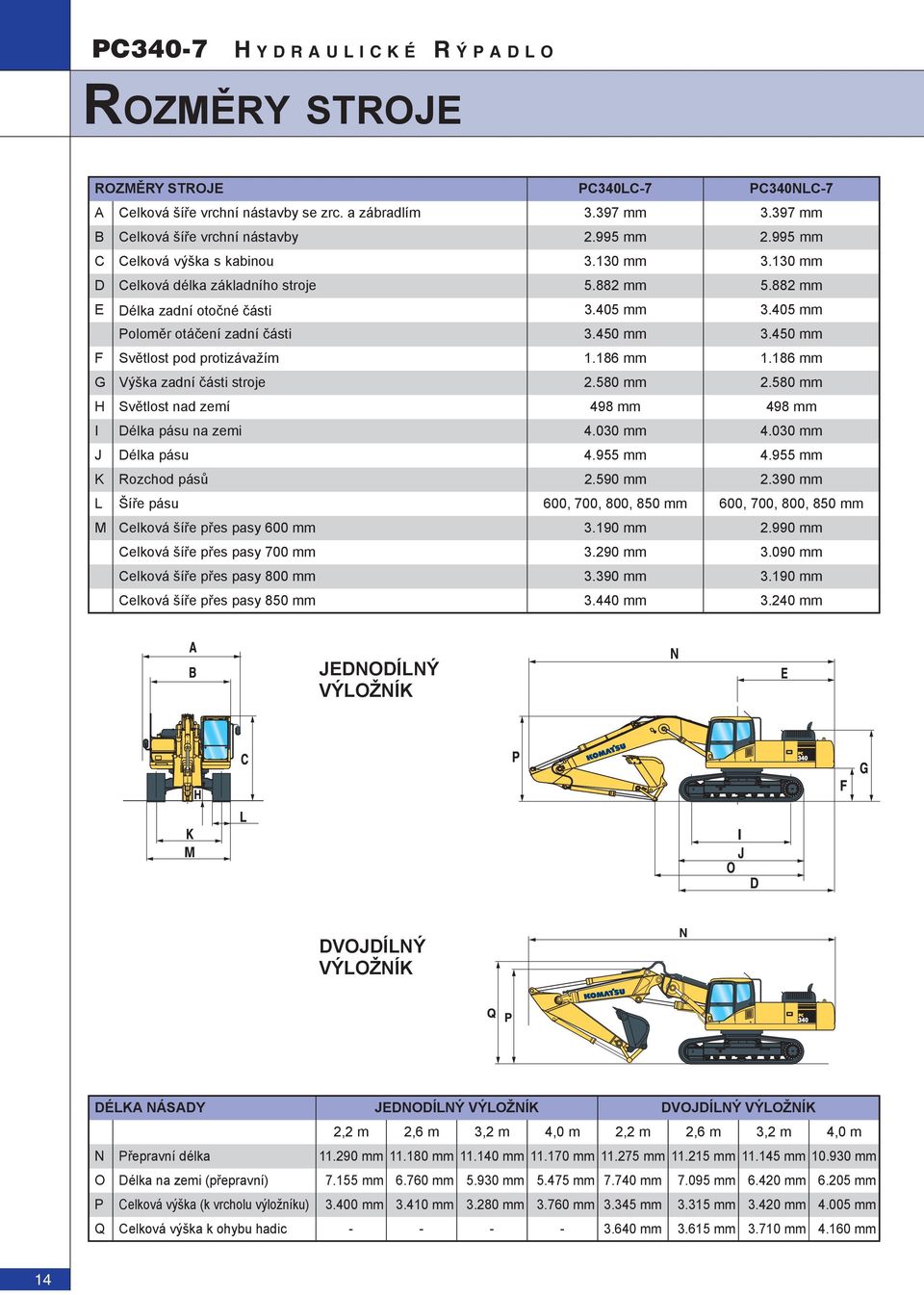 450 mm F Světlost pod protizávažím 1.186 mm 1.186 mm G Výška zadní části stroje 2.580 mm 2.580 mm H Světlost nad zemí 498 mm 498 mm I Délka pásu na zemi 4.030 mm 4.030 mm J Délka pásu 4.955 mm 4.