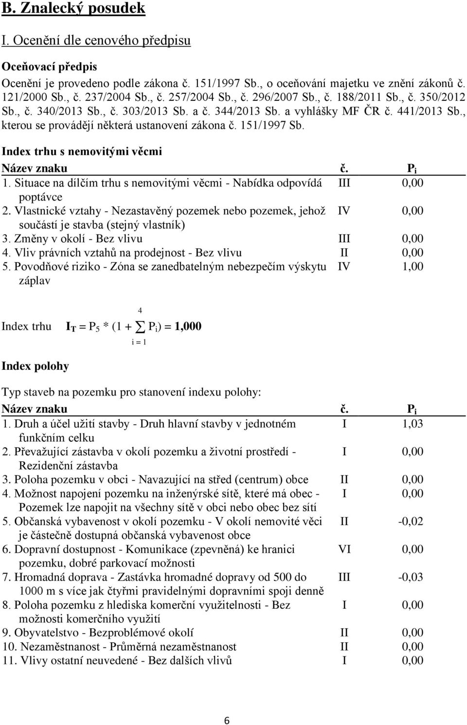 Index trhu s nemovitými věcmi Název znaku č. P i 1. Situace na dílčím trhu s nemovitými věcmi - Nabídka odpovídá III 0,00 poptávce 2.