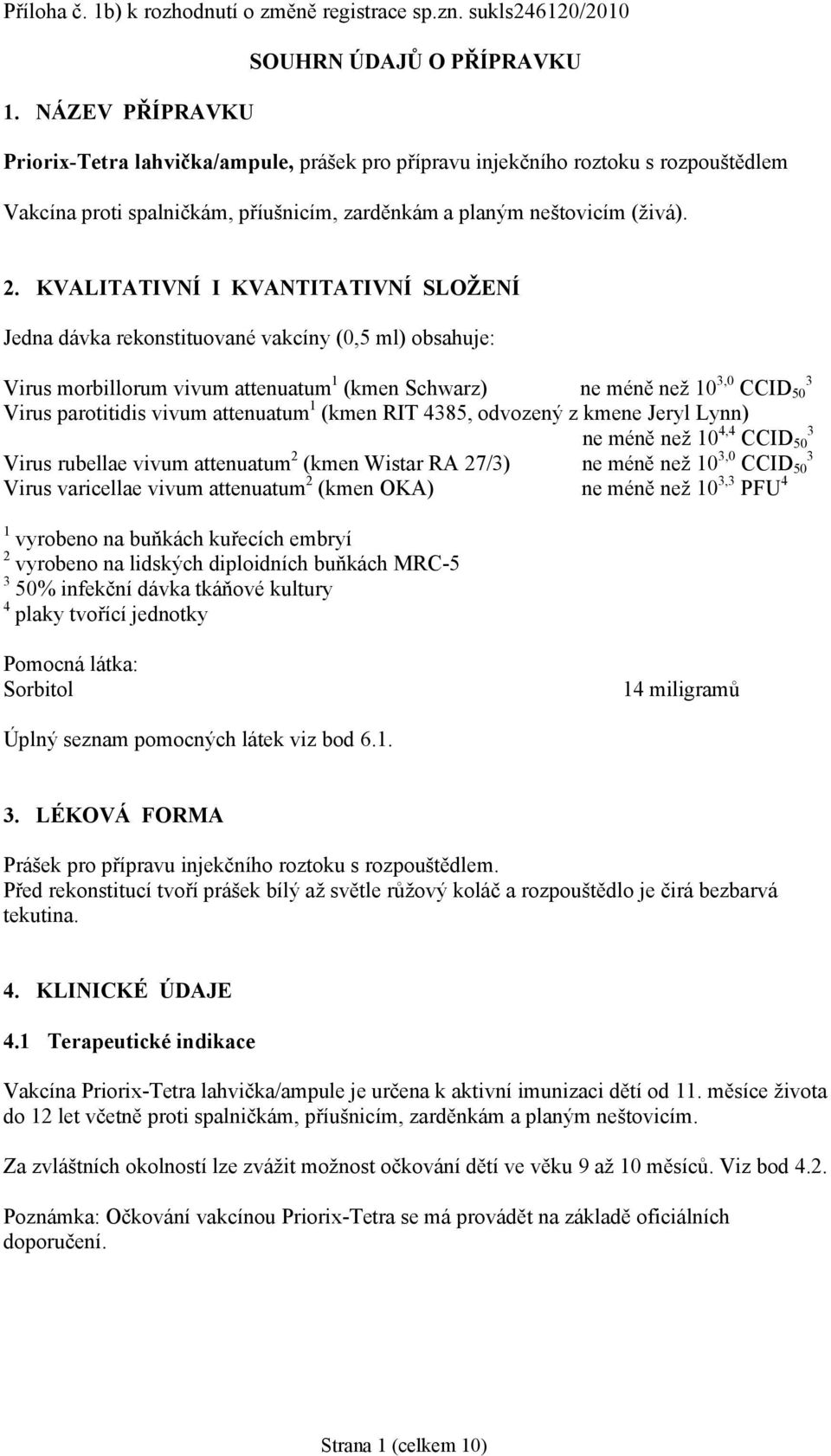 KVALITATIVNÍ I KVANTITATIVNÍ SLOŽENÍ Jedna dávka rekonstituované vakcíny (0,5 ml) obsahuje: Virus morbillorum vivum attenuatum 1 (kmen Schwarz) ne méně než 10 3,0 CCID 50 3 Virus parotitidis vivum