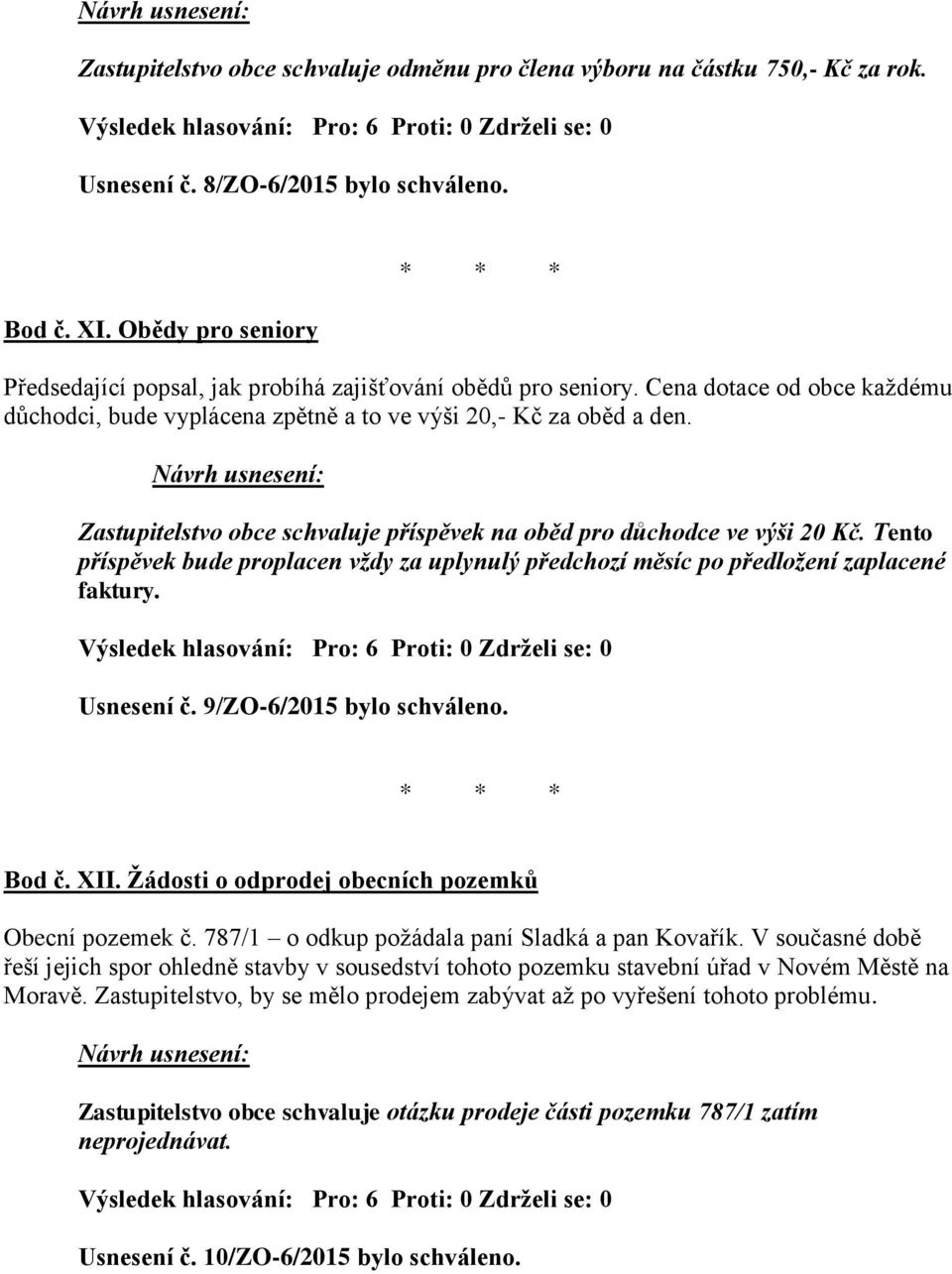 Zastupitelstvo obce schvaluje příspěvek na oběd pro důchodce ve výši 20 Kč. Tento příspěvek bude proplacen vždy za uplynulý předchozí měsíc po předložení zaplacené faktury. Usnesení č.