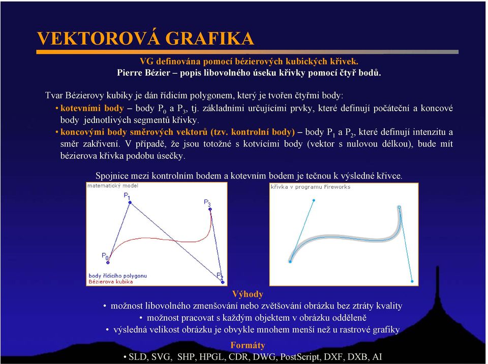 základními určujícími prvky, které definují počáteční a koncové body jednotlivých segmentů křivky. koncovými body směrových vektorů (tzv.