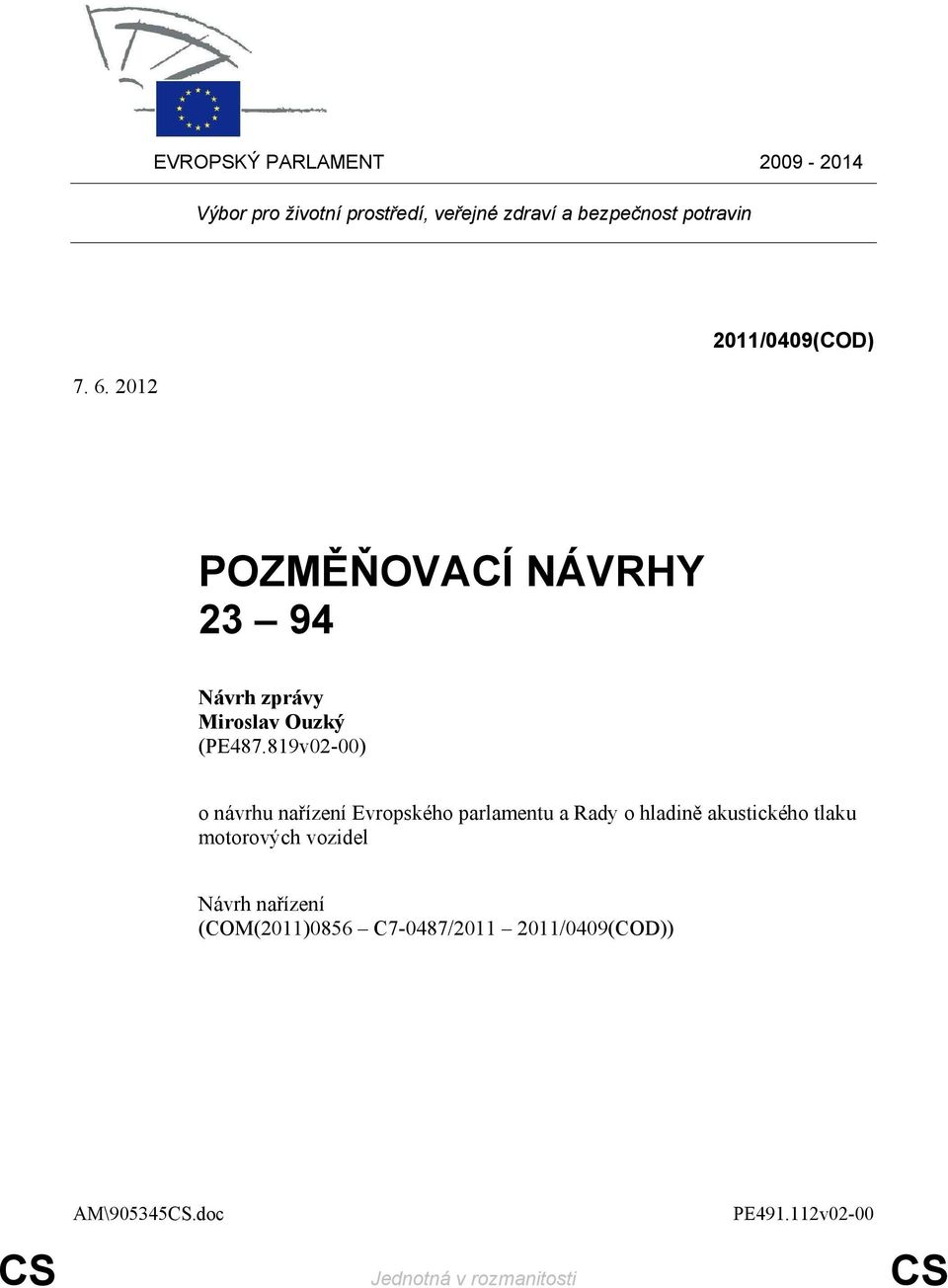 819v02-00) o návrhu nařízení Evropského parlamentu a Rady o hladině akustického tlaku
