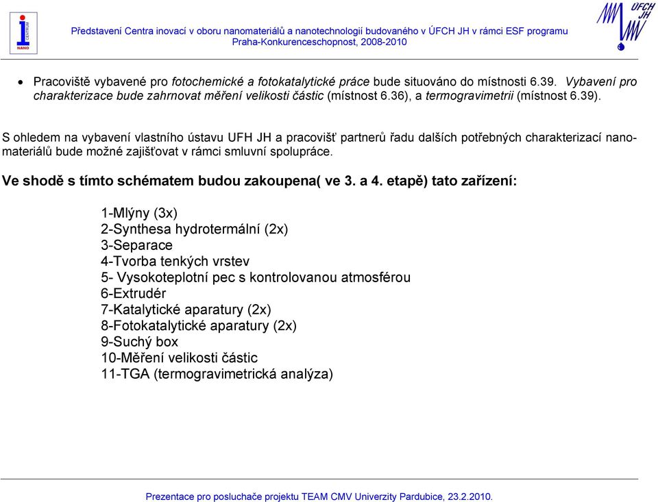 S ohledem na vybavení vlastního ústavu UFH JH a pracovišť partnerů řadu dalších potřebných charakterizací nanomateriálů bude možné zajišťovat v rámci smluvní spolupráce.