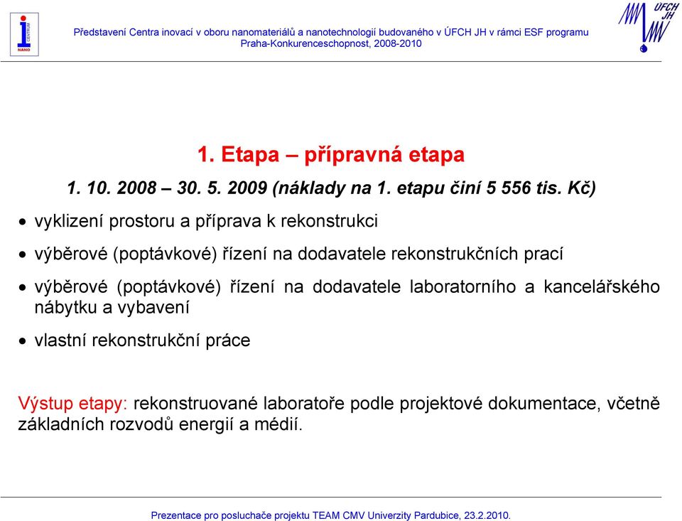 prací výběrové (poptávkové) řízení na dodavatele laboratorního a kancelářského nábytku a vybavení vlastní