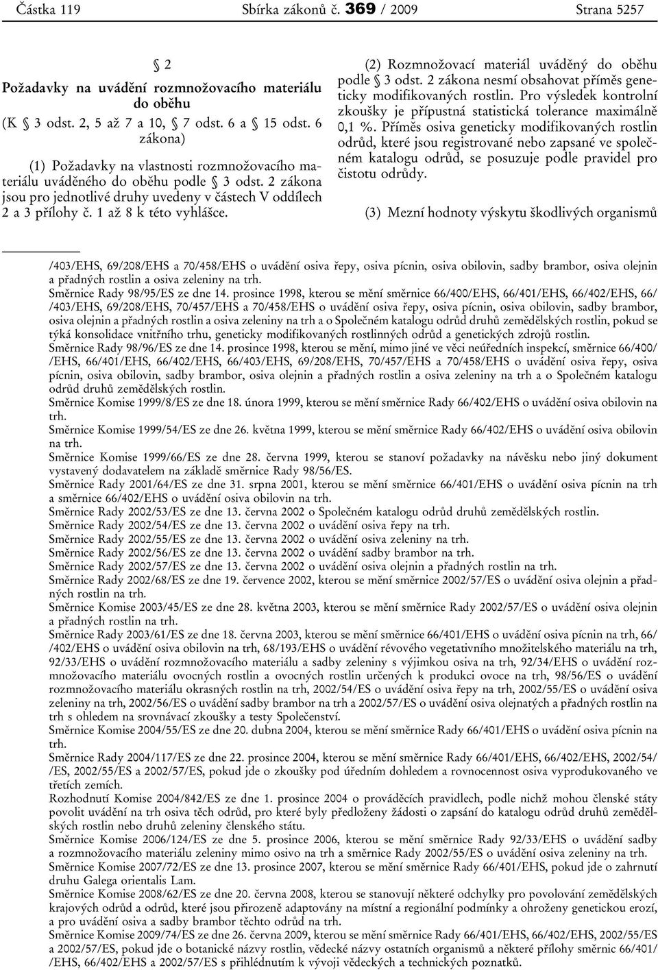 (2) Rozmnožovací materiál uváděný do oběhu podle 3 odst. 2 zákona nesmí obsahovat příměs geneticky modifikovaných rostlin.