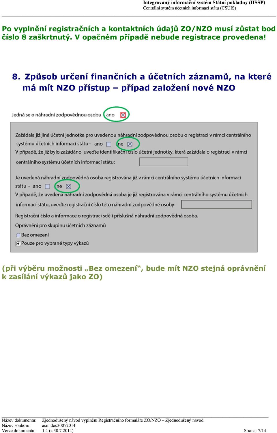 Způsob určení finančních a účetních záznamů, na které má mít NZO přístup případ založení nové