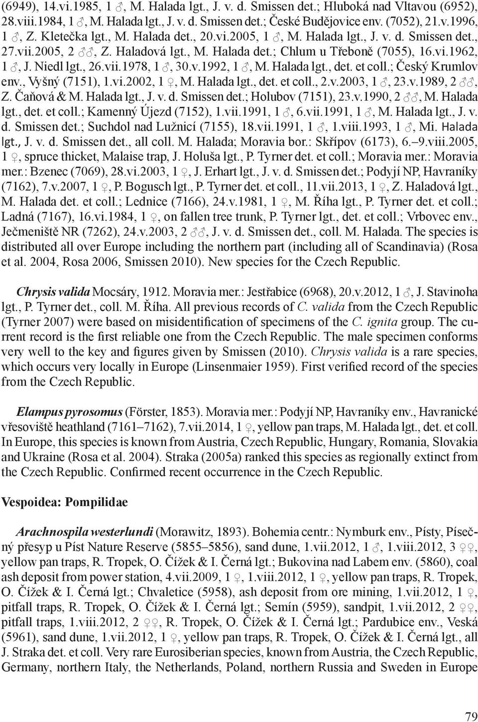 v.1992, 1, M. Halada lgt., det. et coll.; Český Krumlov env., Vyšný (7151), 1.vi.2002, 1, M. Halada lgt., det. et coll., 2.v.2003, 1, 23.v.1989, 2, Z. Čaňová & M. Halada lgt., J. v. d. Smissen det.