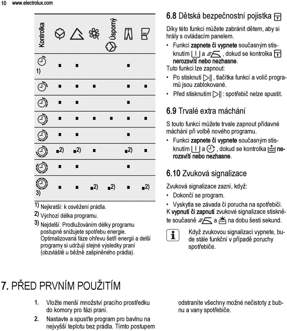 : spotřebič nelze spustit. Před stisknutím 6.9 Trvalé extra máchání S touto funkcí můžete trvale zapnout přídavné máchání při volbě nového programu.