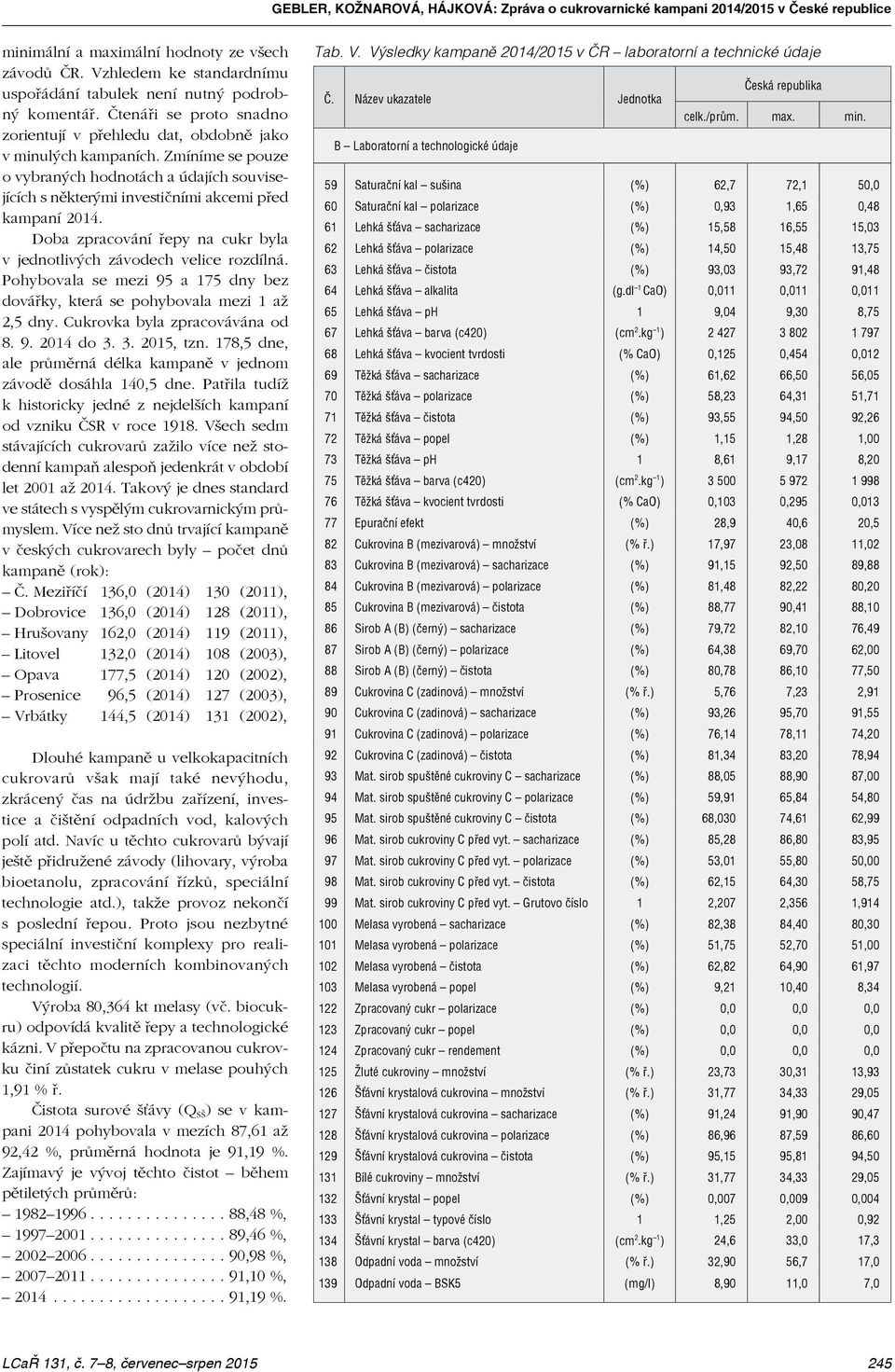 Zmíníme se pouze o vybraných hodnotách a údajích souvisejících s některými investičními akcemi před kampaní 2014. Doba zpracování řepy na cukr byla v jednotlivých závodech velice rozdílná.