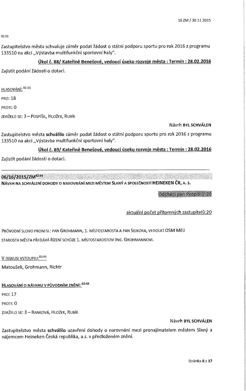 88/ Kateřině Benešové, vedoucí úseku rozvoje města :Termín : 28.02.
