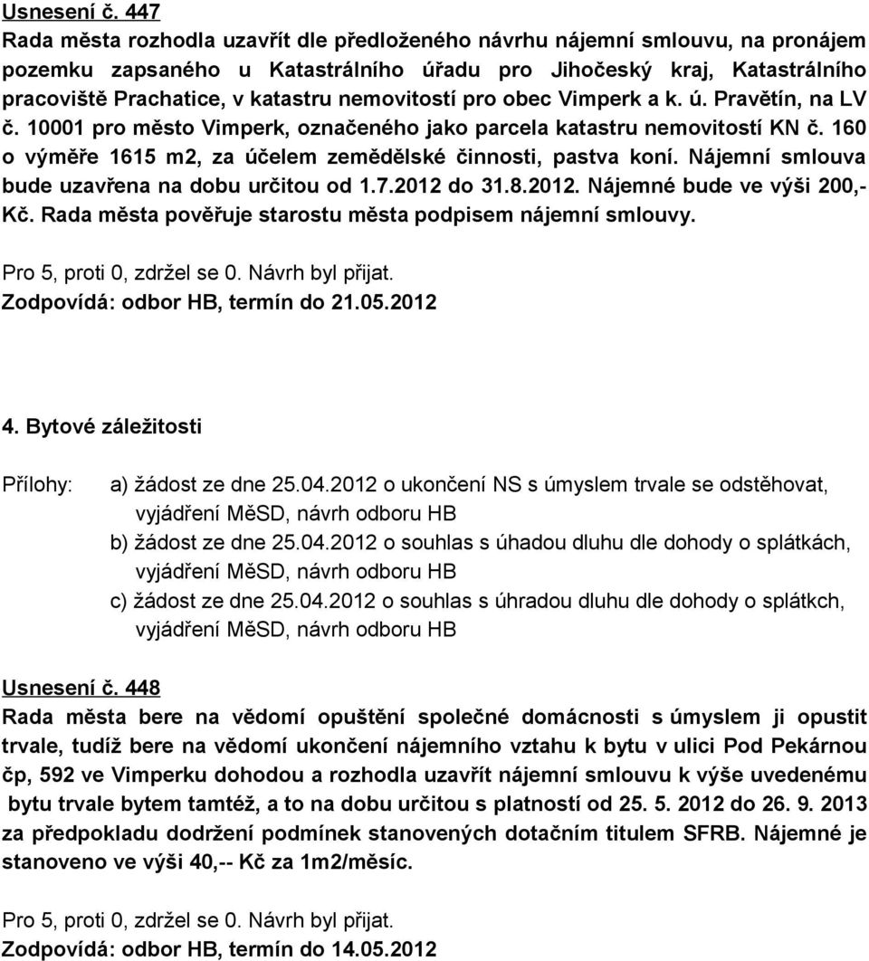 nemovitostí pro obec Vimperk a k. ú. Pravětín, na LV č. 10001 pro město Vimperk, označeného jako parcela katastru nemovitostí KN č. 160 o výměře 1615 m2, za účelem zemědělské činnosti, pastva koní.