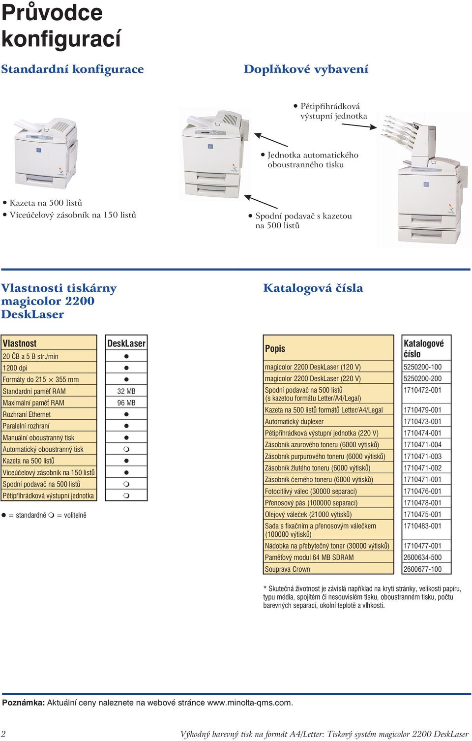 /min 1200 dpi Formáty do 215 355 mm Standardní pamě RAM 32 MB Maximální pamě RAM 96 MB Rozhraní Ethernet Paralelní rozhraní Manuální oboustranný tisk Automatický oboustranný tisk Kazeta na 500 listů