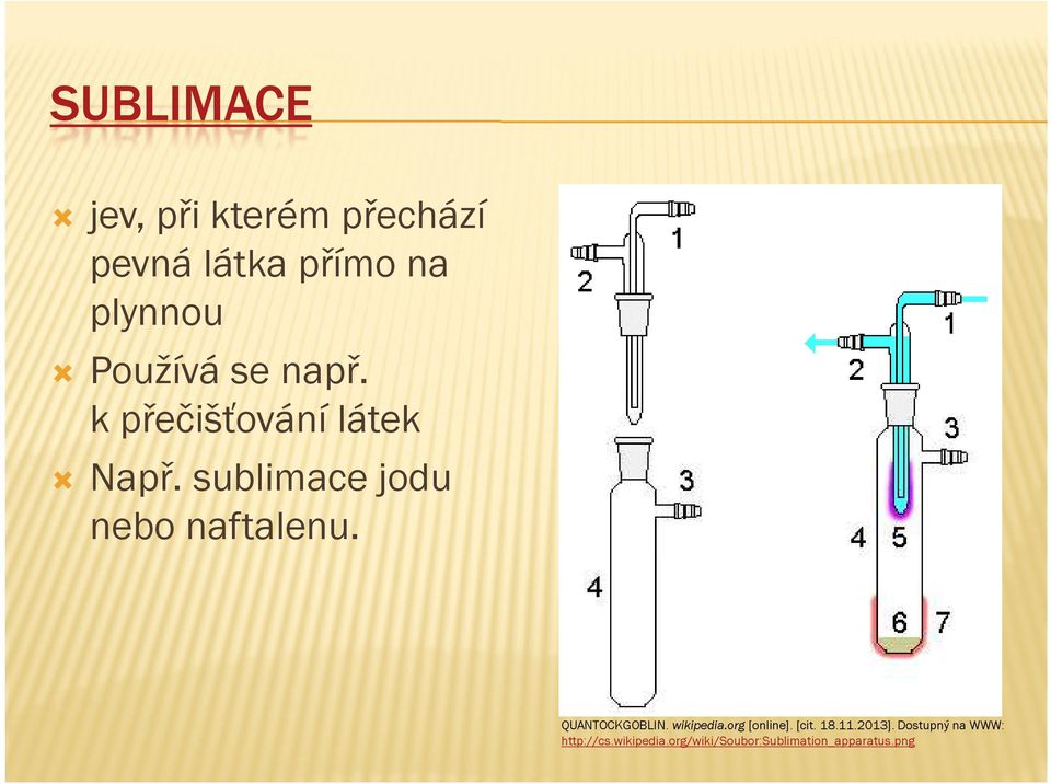 sublimace jodu nebo naftalenu. QUANTOCKGOBLIN. wikipedia.