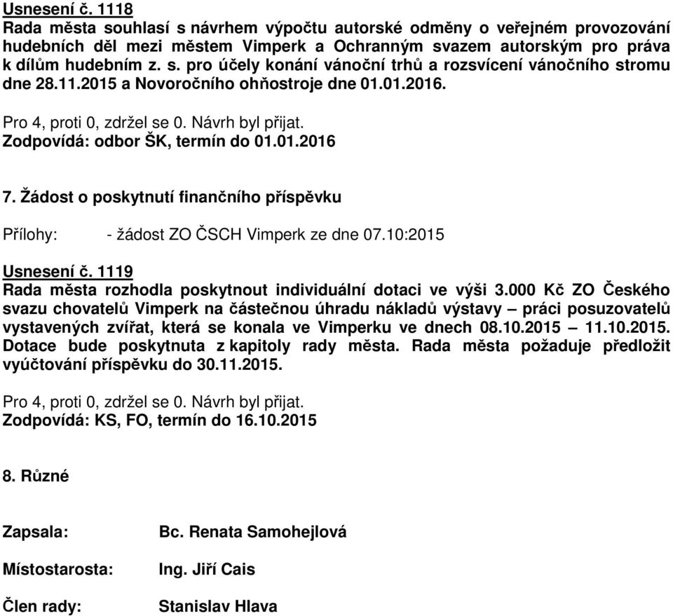 1119 Rada města rozhodla poskytnout individuální dotaci ve výši 3.