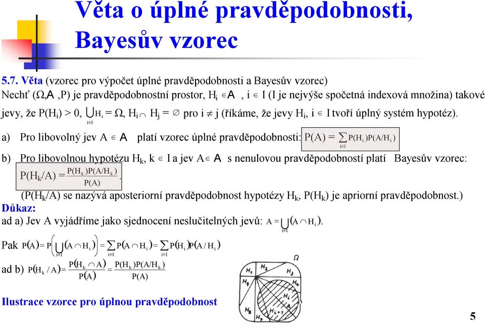 H i H j pro i j (říkáme, že jevy H i, i Itvoří úplný systém hypotéz).