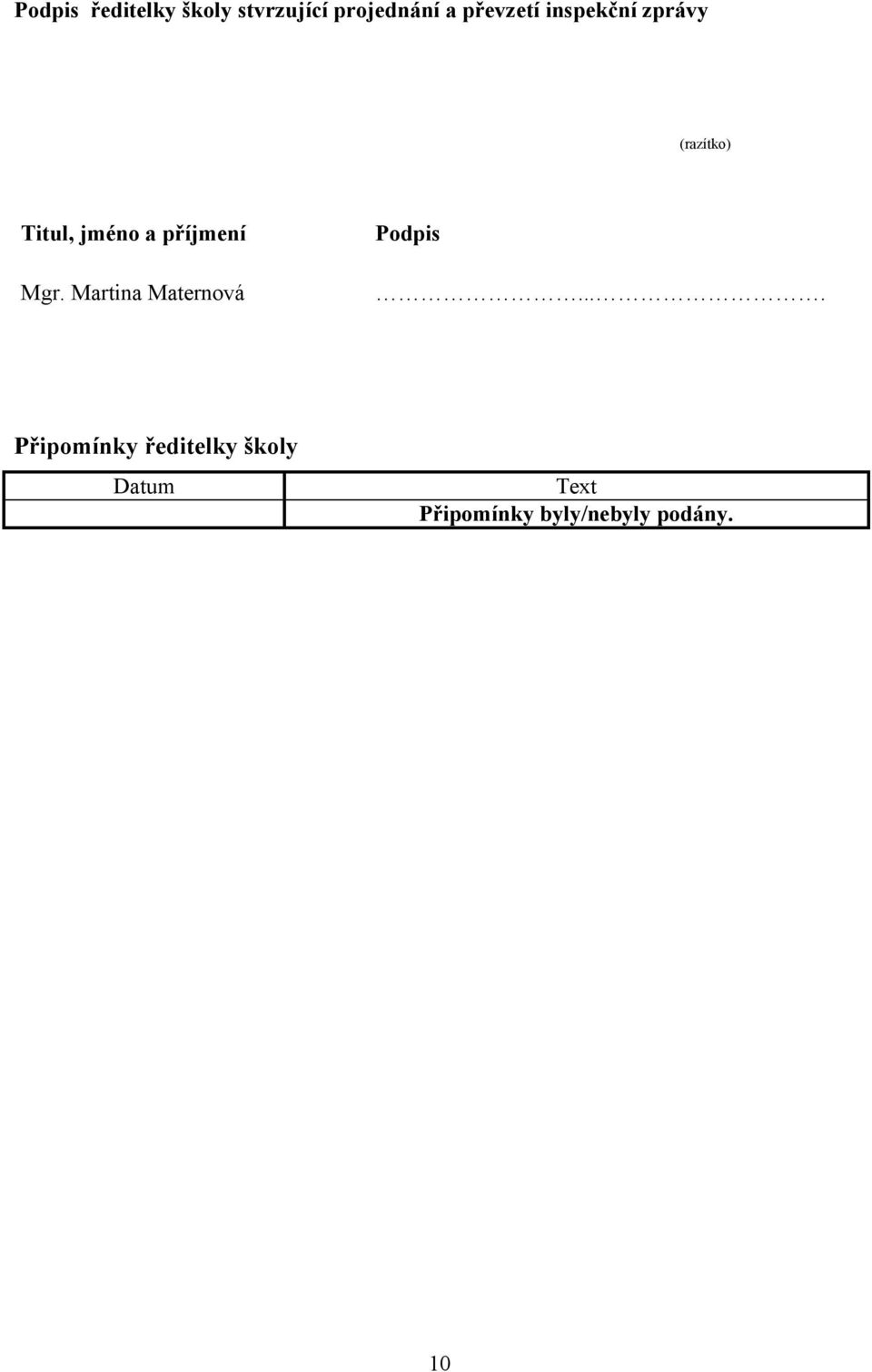 příjmení Mgr. Martina Maternová Podpis.