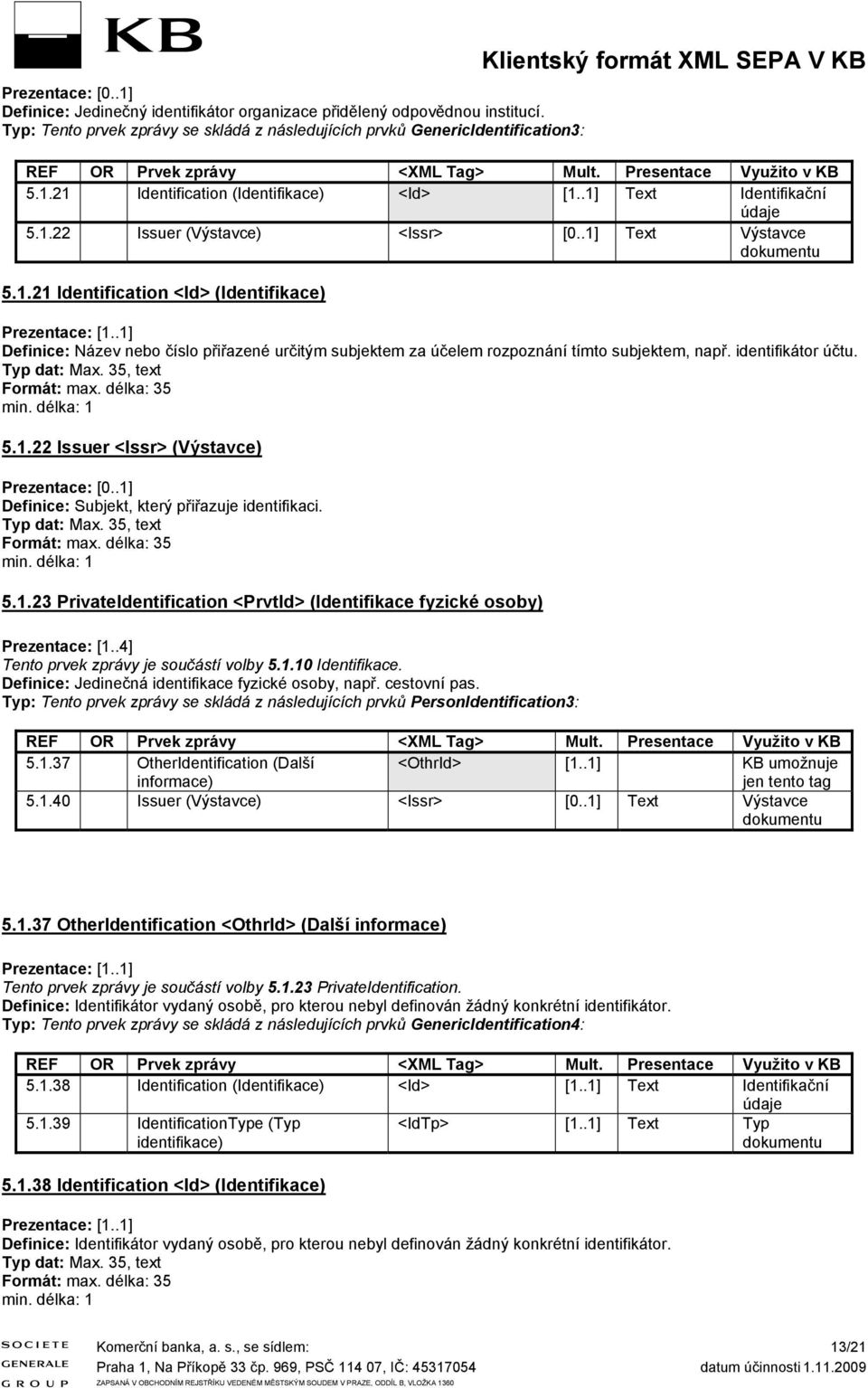 21 Identification (Identifikace) [1..1] Text Identifikační údaje 5.1.22 Iuer (Výtavce) <Ir> [0..1] Text Výtavce dokumentu 5.1.21 Identification (Identifikace) Definice: Název nebo čílo přiřazené určitým ubjektem za účelem rozpoznání tímto ubjektem, např.