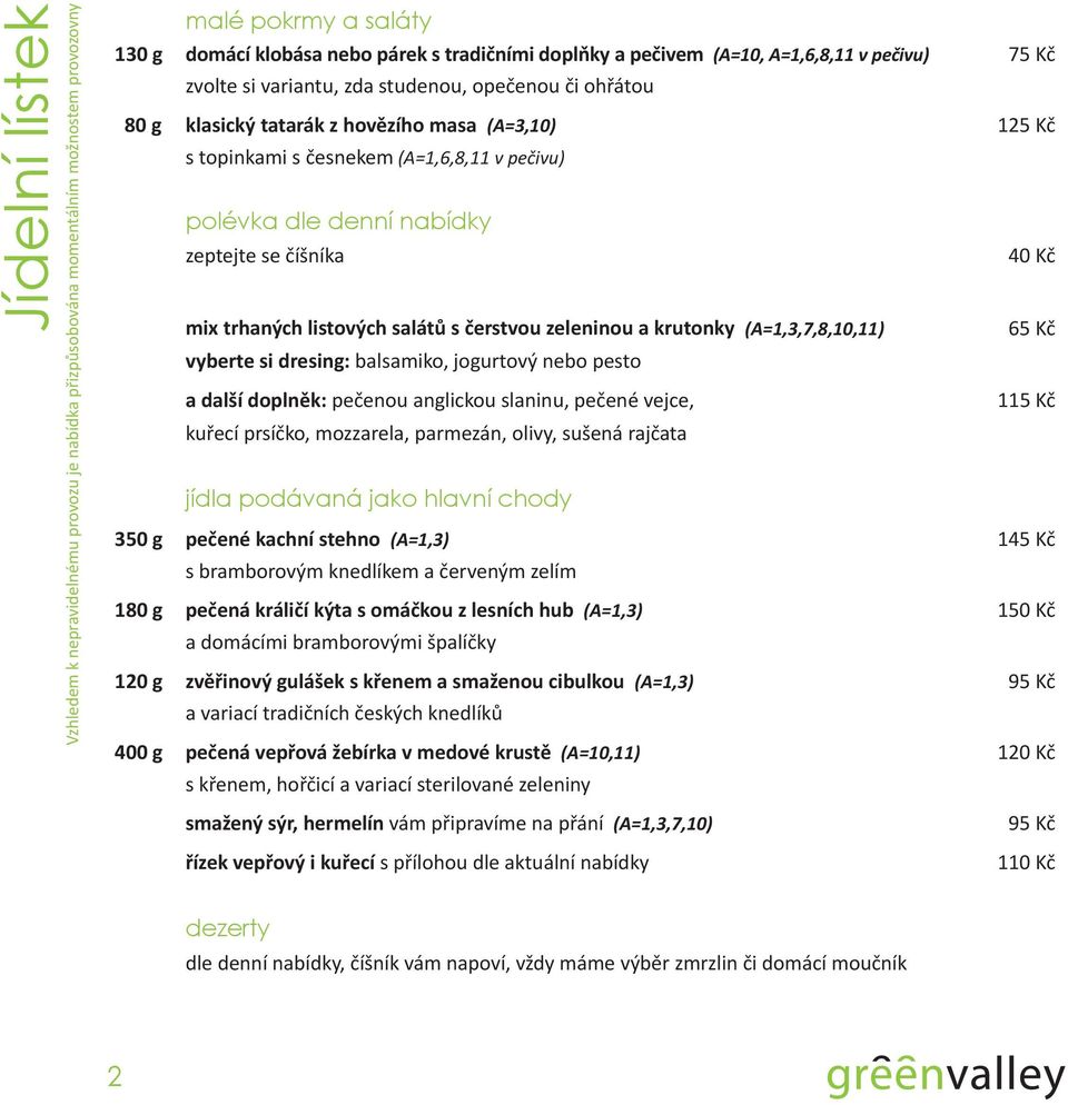krutonky (A=1,3,7,8,10,11) vyberte si dresing: balsamiko, jogurtový nebo pesto a další doplněk: pečenou anglickou slaninu, pečené vejce, 115 Kč kuřecí prsíčko, mozzarela, parmezán, olivy, sušená