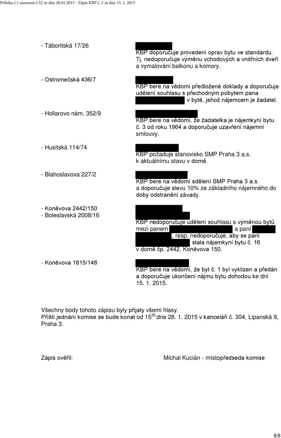 nedoporučuje výměnu vchodových a vnitřních dveří a vymalování balkonu a komory.